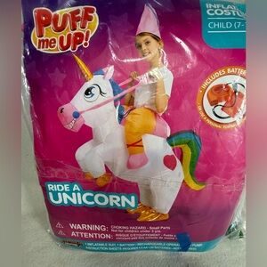 Puff Me Up! Inflatable Unicorn Ride-On Costume for Kids - White and Pink